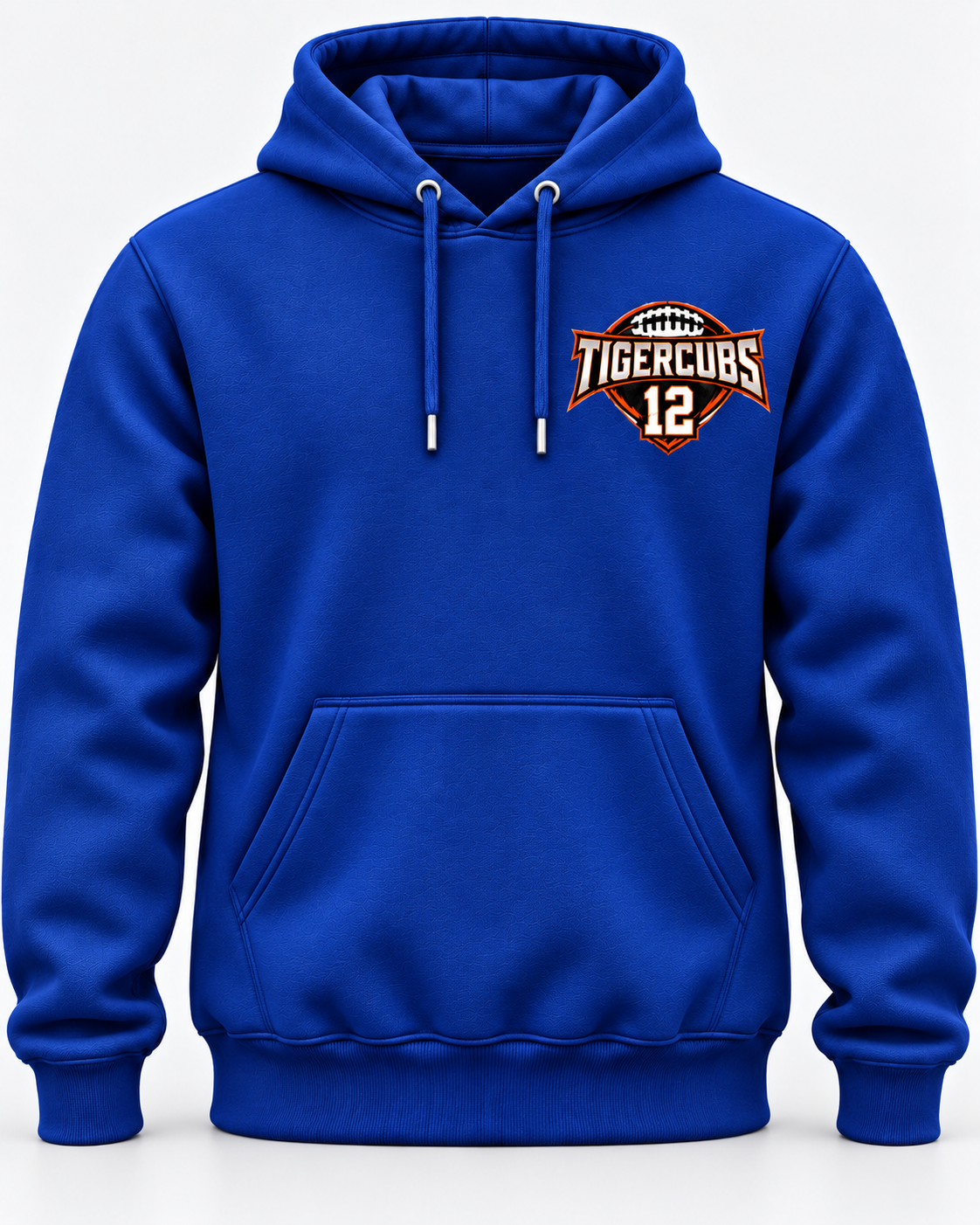 Blue custom football team hoodie with personalized chest logo