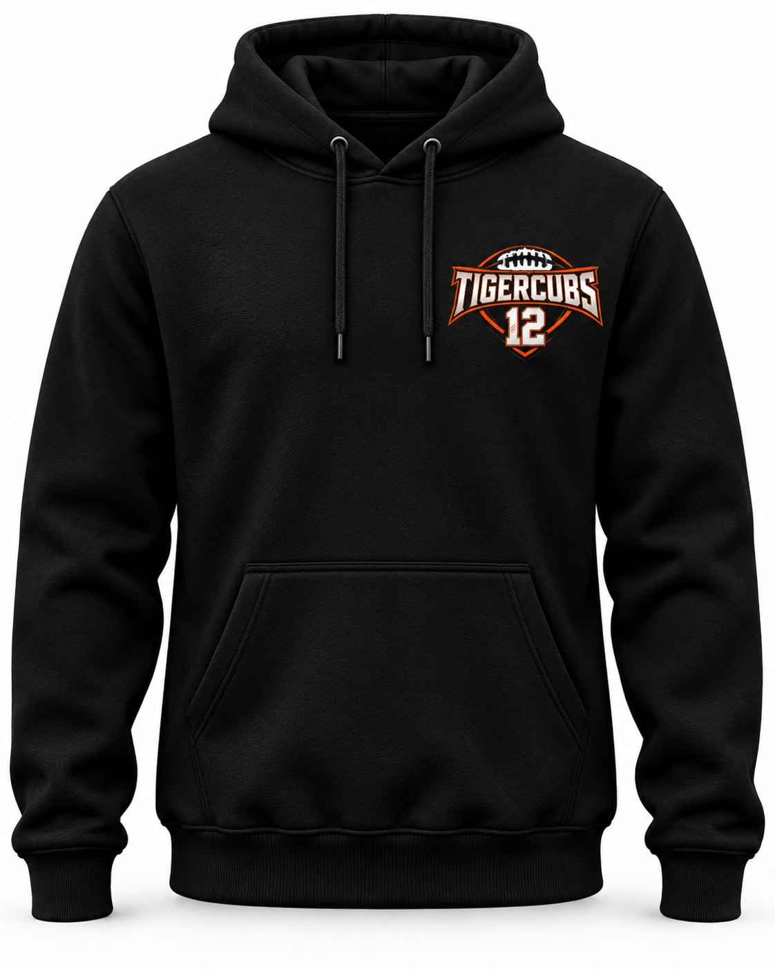 Custom football team hoodie in black with personalized chest logo