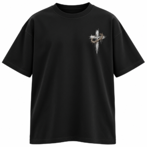 Black Stand Firm Faith & Discipline Oversized Graphic T-Shirt, front view product mockup.